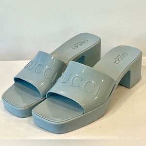 Gucci Jelly Slides, rubber, block heel, light blue, 38, GUC